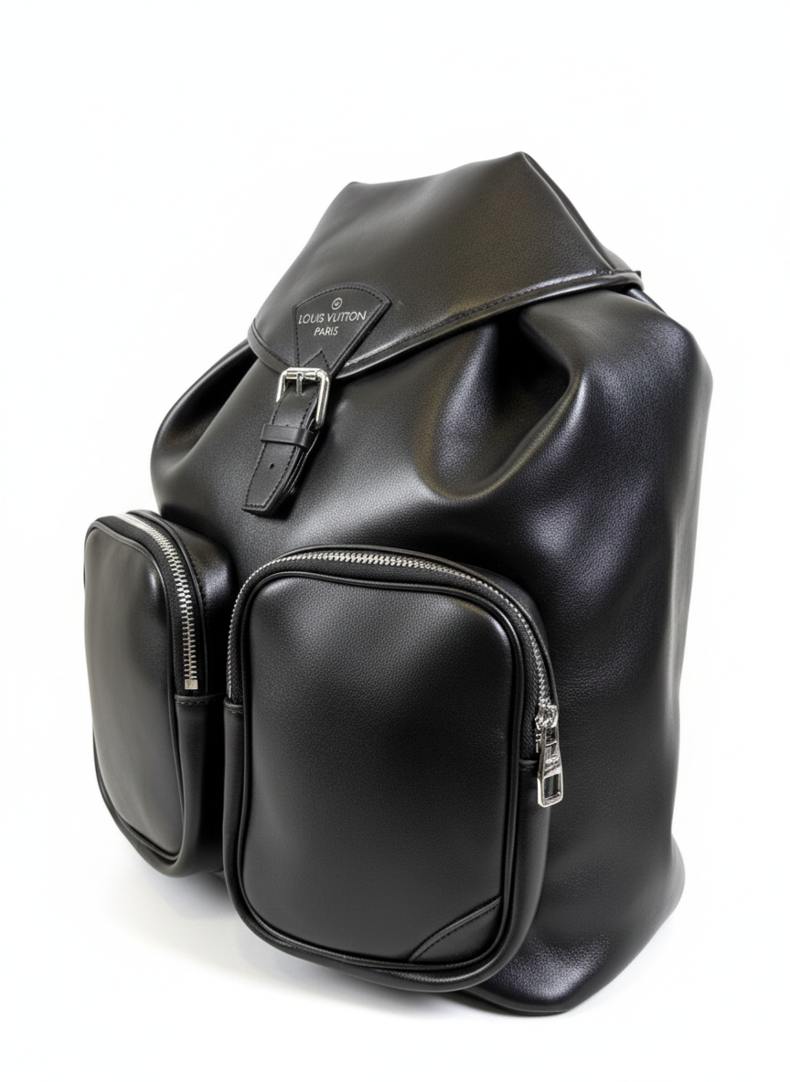Louis Vuitton Montsouris Cargo Backpack in black calf leather