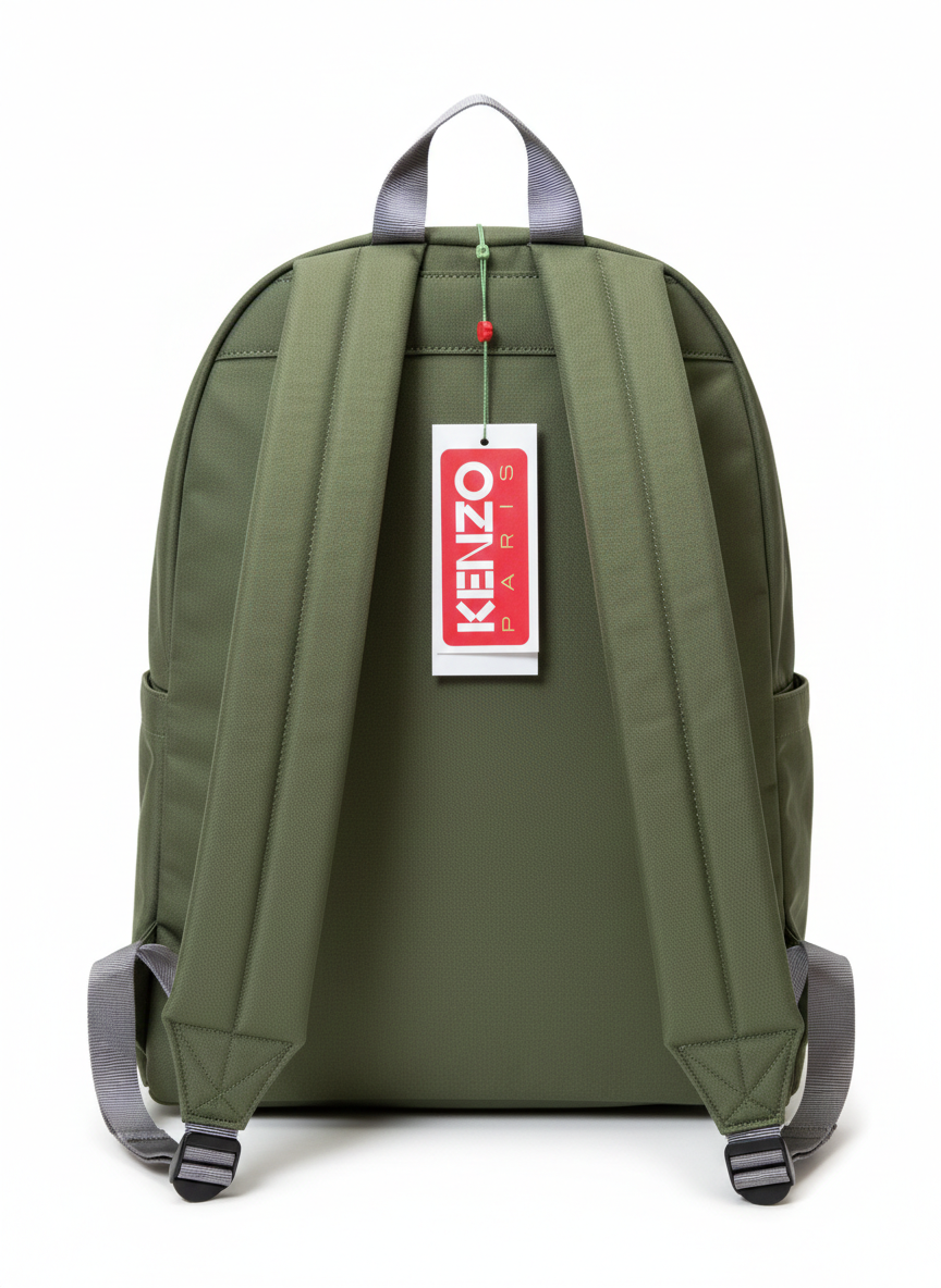 Kenzo Kenzography canvas backpack in khaki green.