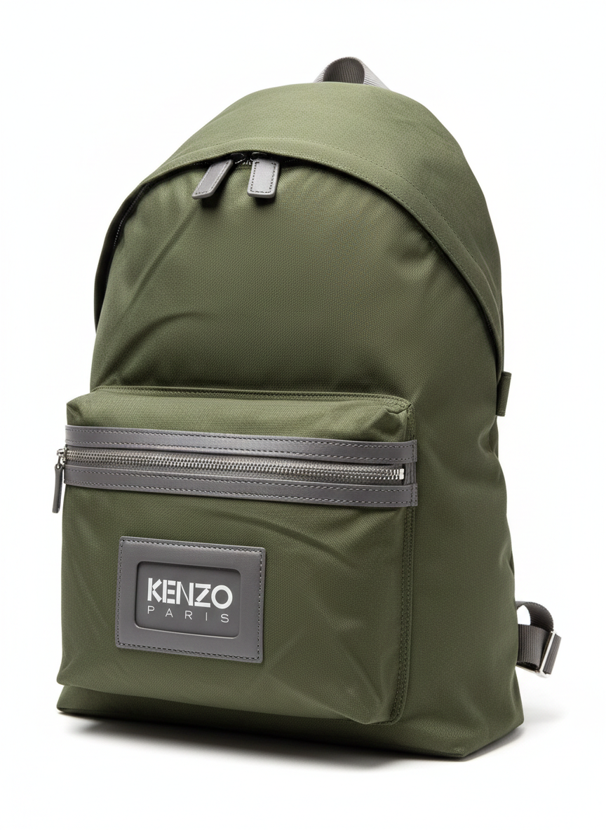 Kenzo Kenzography canvas backpack in khaki green.