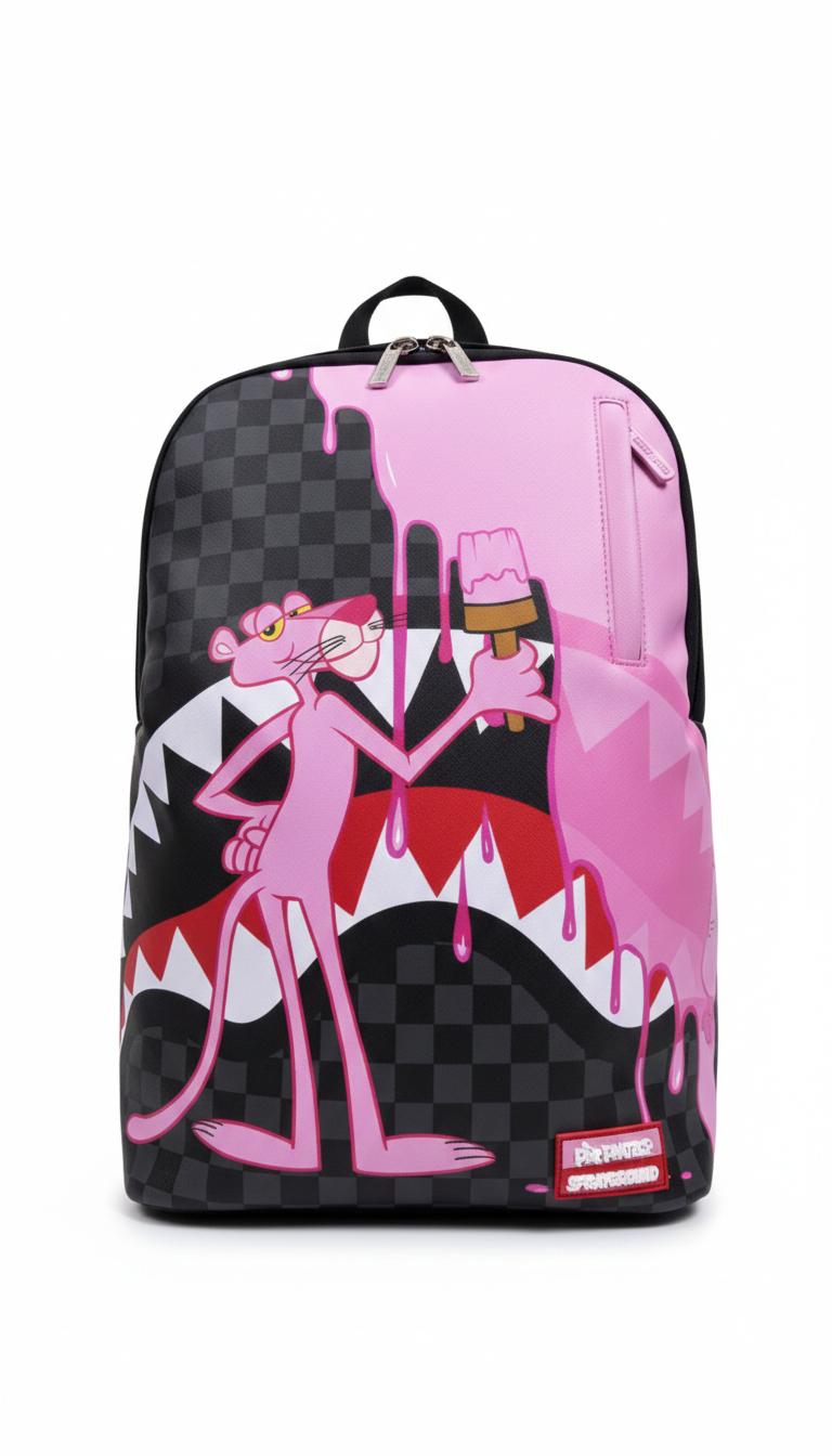 Sprayground Pink Panther Half Painted DLXSV backpack.