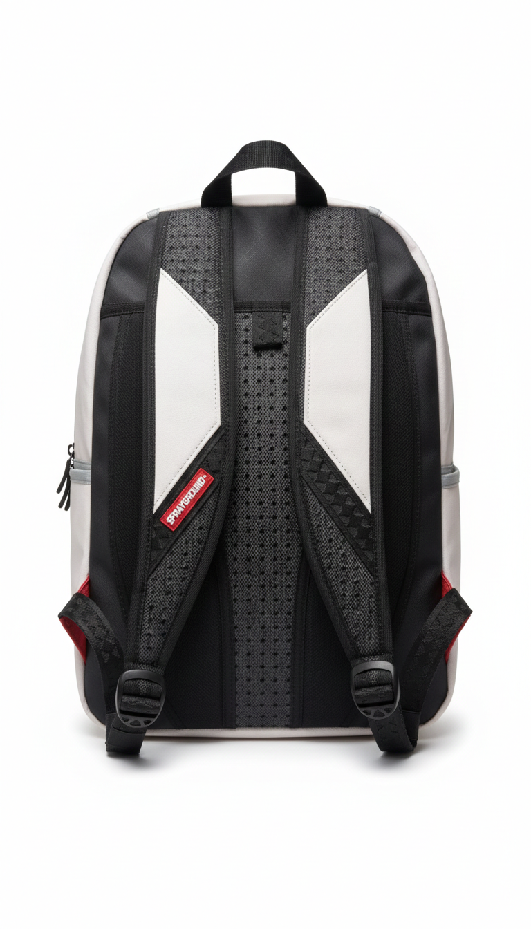Sprayground Shark Central DLXSV backpack in white faux leather.