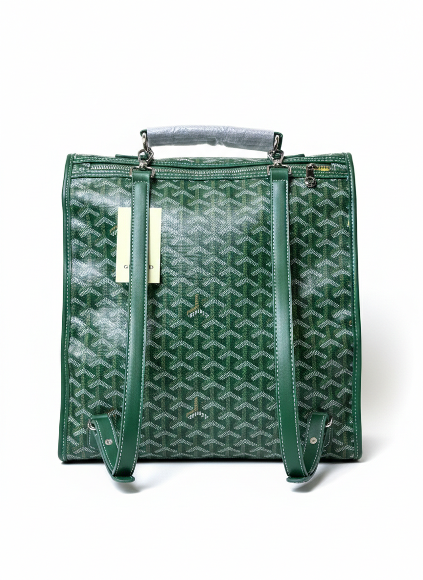 Goyard Saint Léger backpack in green Goyardine canvas and leather trim