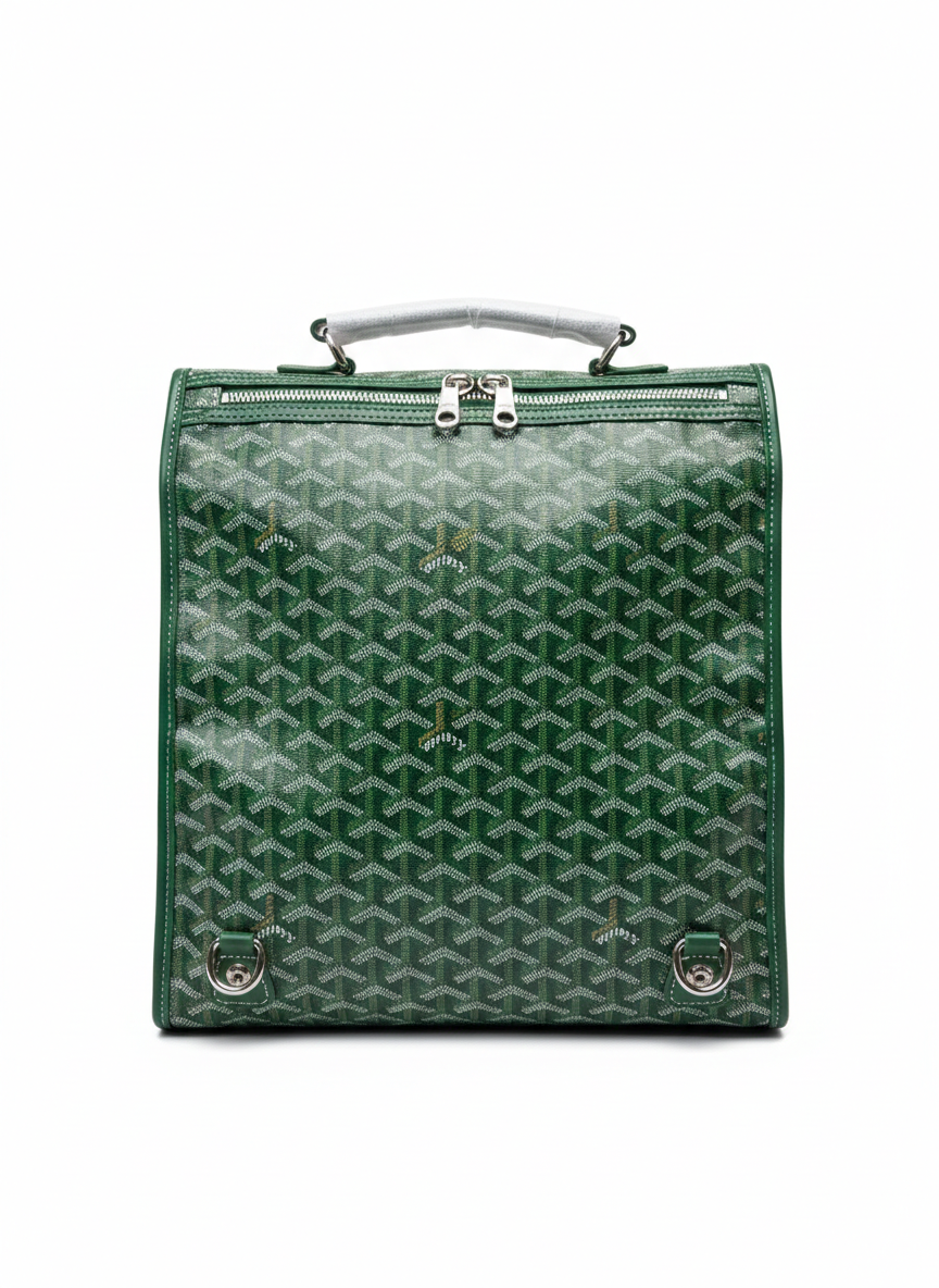 Goyard Saint Léger backpack in green Goyardine canvas and leather trim