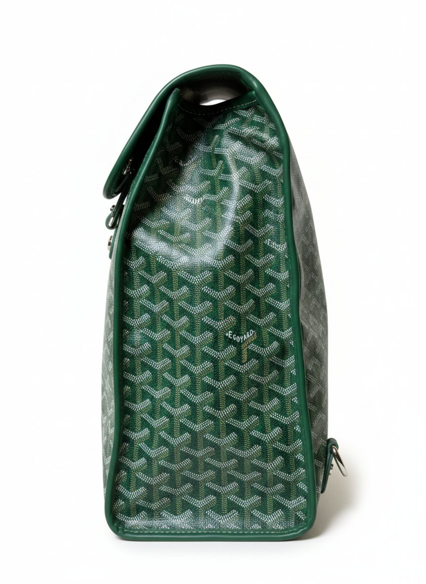 Goyard Saint Léger backpack in green Goyardine canvas and leather trim