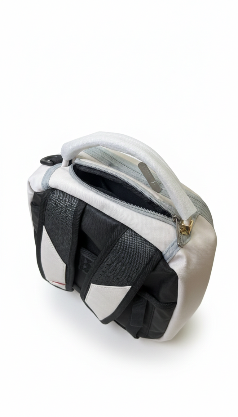 Sprayground Shark Central DLXSV backpack in white faux leather.