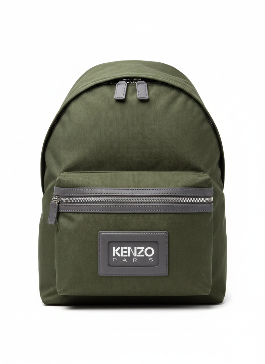 Kenzo Kenzography canvas backpack in khaki green.