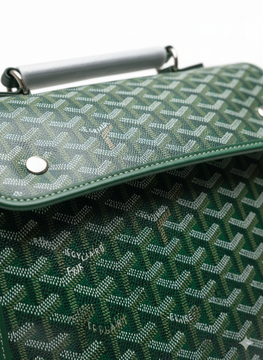 Goyard Saint Léger backpack in green Goyardine canvas and leather trim
