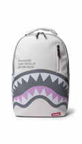 Sprayground Shark Central DLXSV backpack in white faux leather.