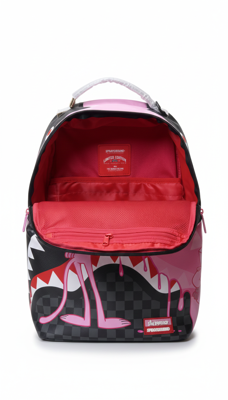 Sprayground Pink Panther Half Painted DLXSV backpack.