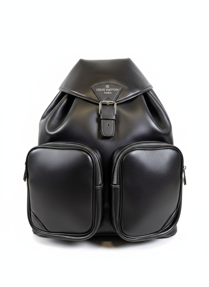 Louis Vuitton Montsouris Cargo Backpack in black calf leather