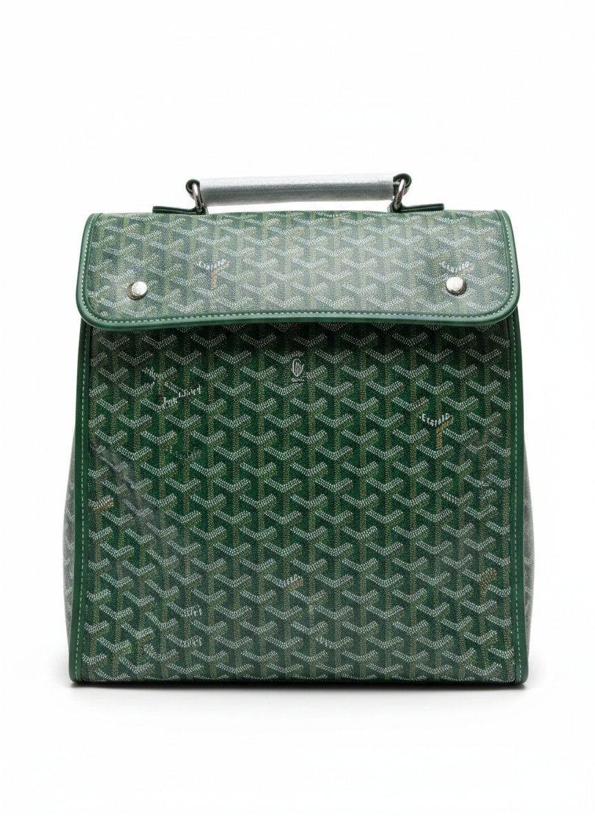 Goyard Saint Léger backpack in green Goyardine canvas and leather trim