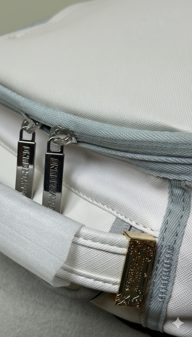 Sprayground Shark Central DLXSV backpack in white faux leather.