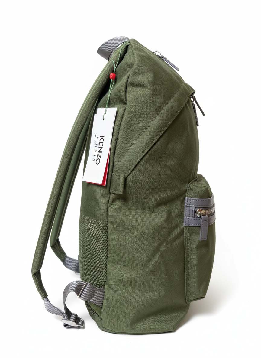 Kenzo Kenzography canvas backpack in khaki green.