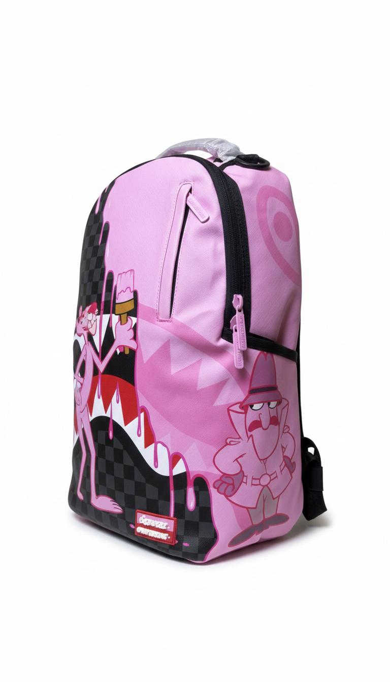 Sprayground Pink Panther Half Painted DLXSV backpack.