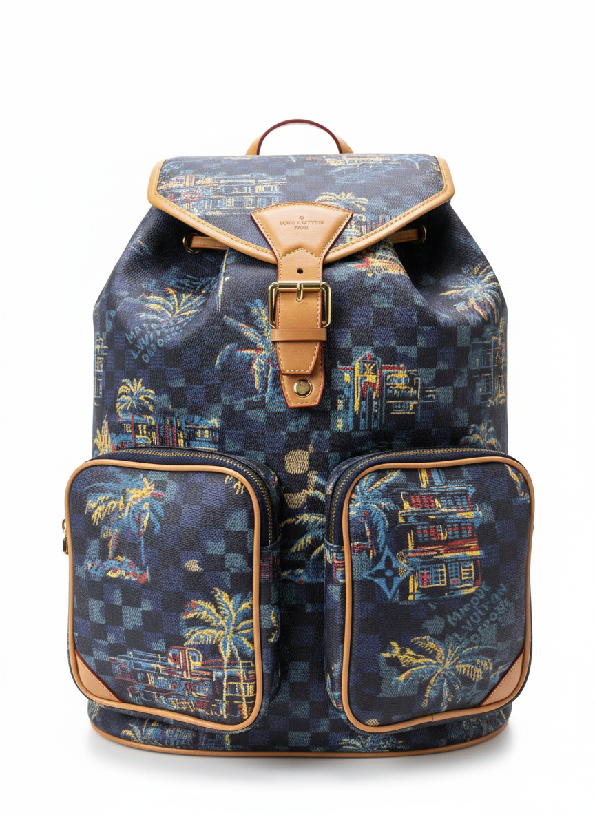 Louis Vuitton Montsouris Cargo Backpack in the Damier Palm Trees jacquard cotton motif