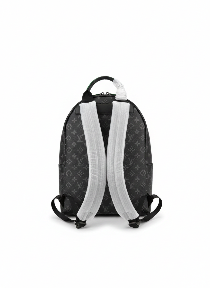 Louis Vuitton Discovery Backpack PM in Monogram Eclipse canvas with a green leather trim