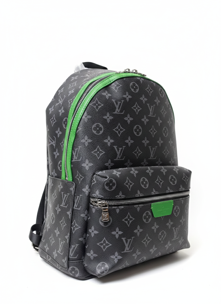 Louis Vuitton Discovery Backpack PM in Monogram Eclipse canvas with a green leather trim