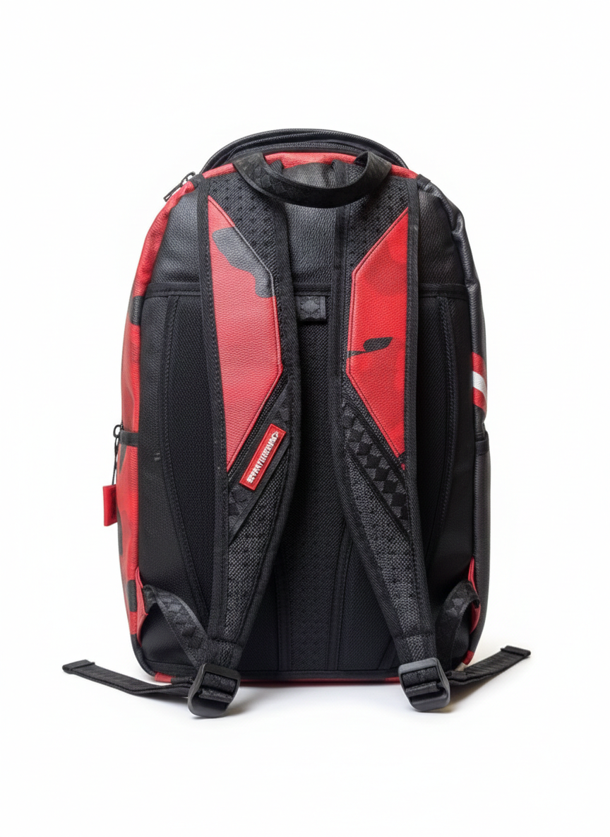 Sprayground Chicago Bulls Split Backpack in black and red.