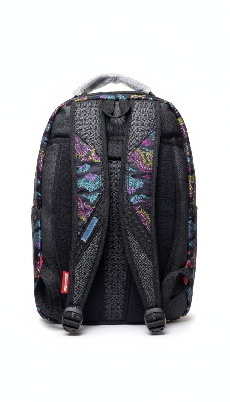 Sprayground Embroidered Dragons DLX backpack made from durable faux leathe