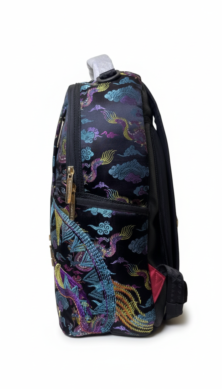 Sprayground Embroidered Dragons DLX backpack made from durable faux leathe