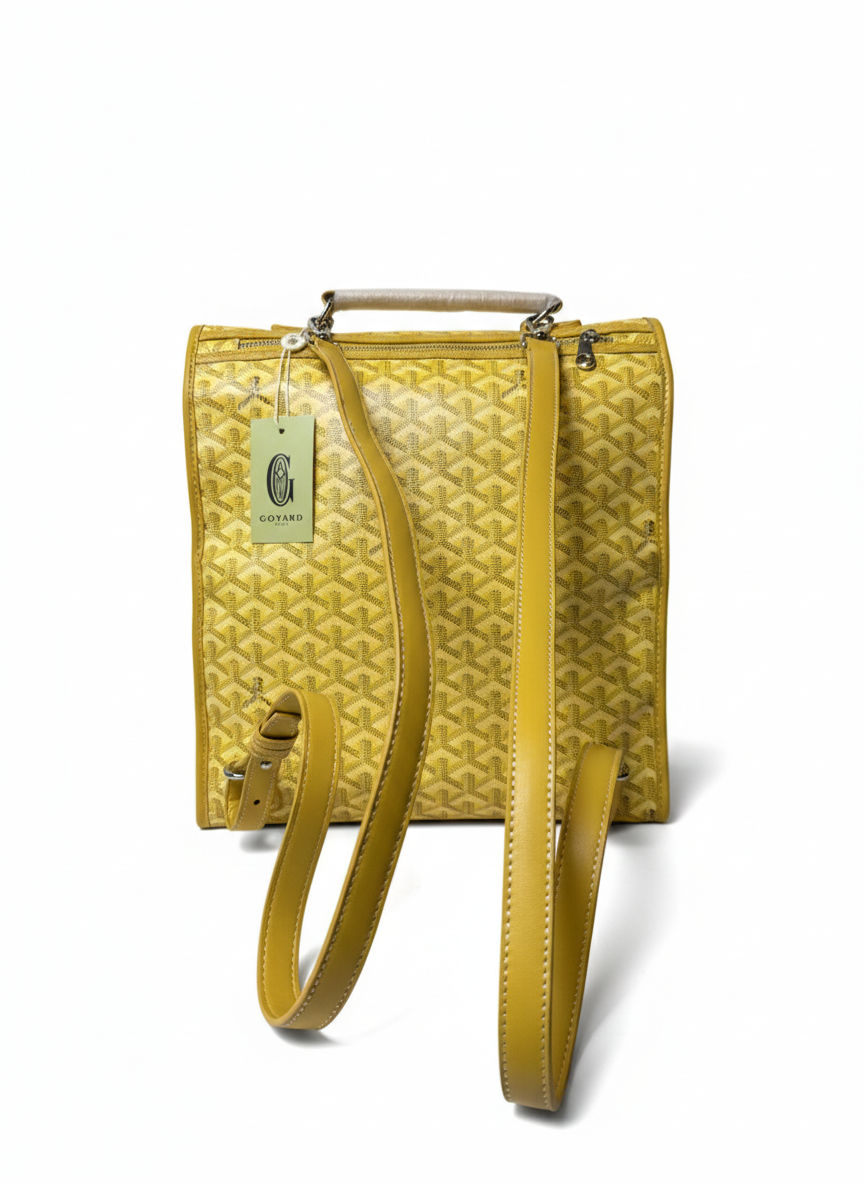 Goyard Saint Léger backpack in yellow Goyardine canvas and leather trim