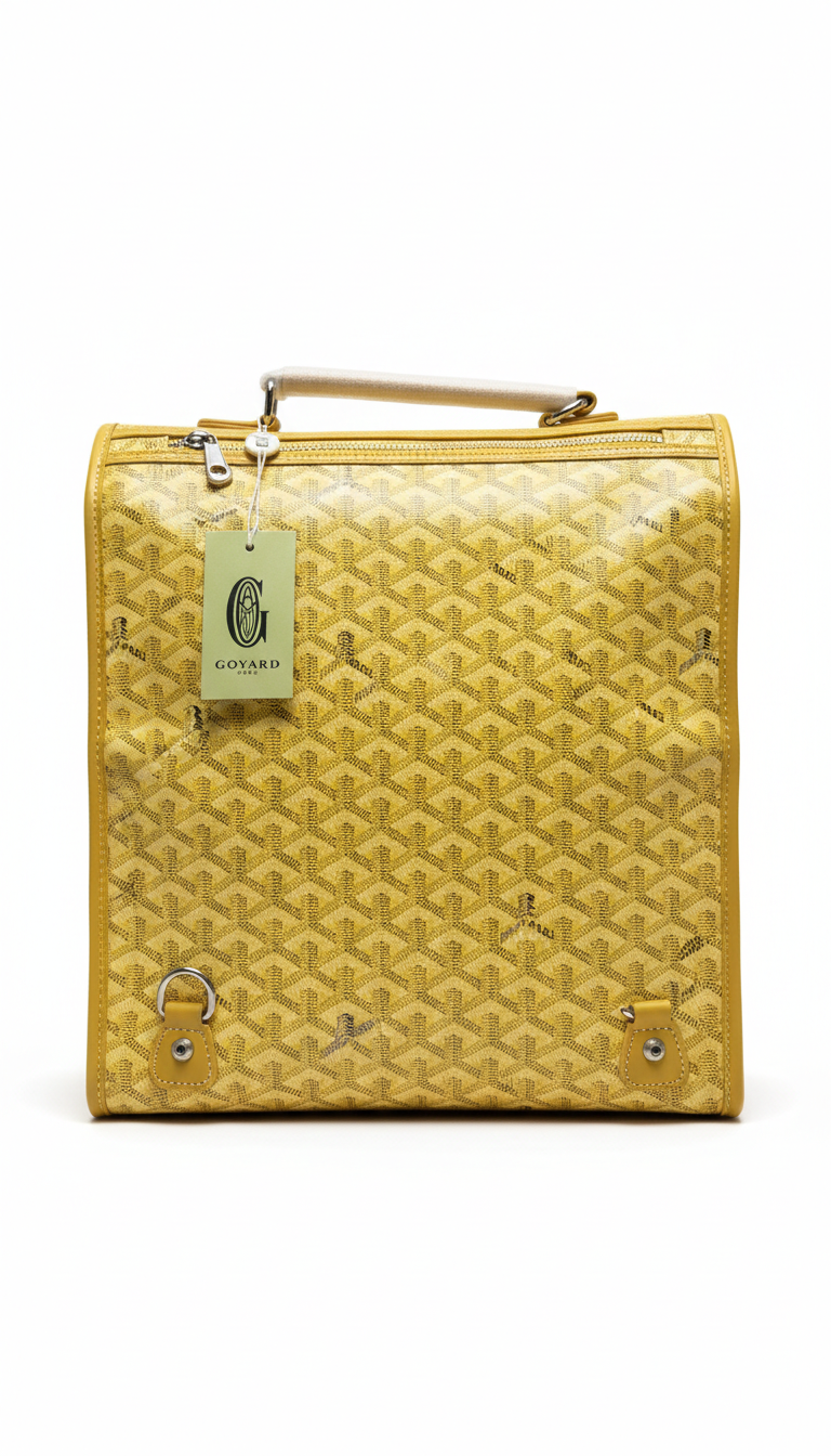 Goyard Saint Léger backpack in yellow Goyardine canvas and leather trim