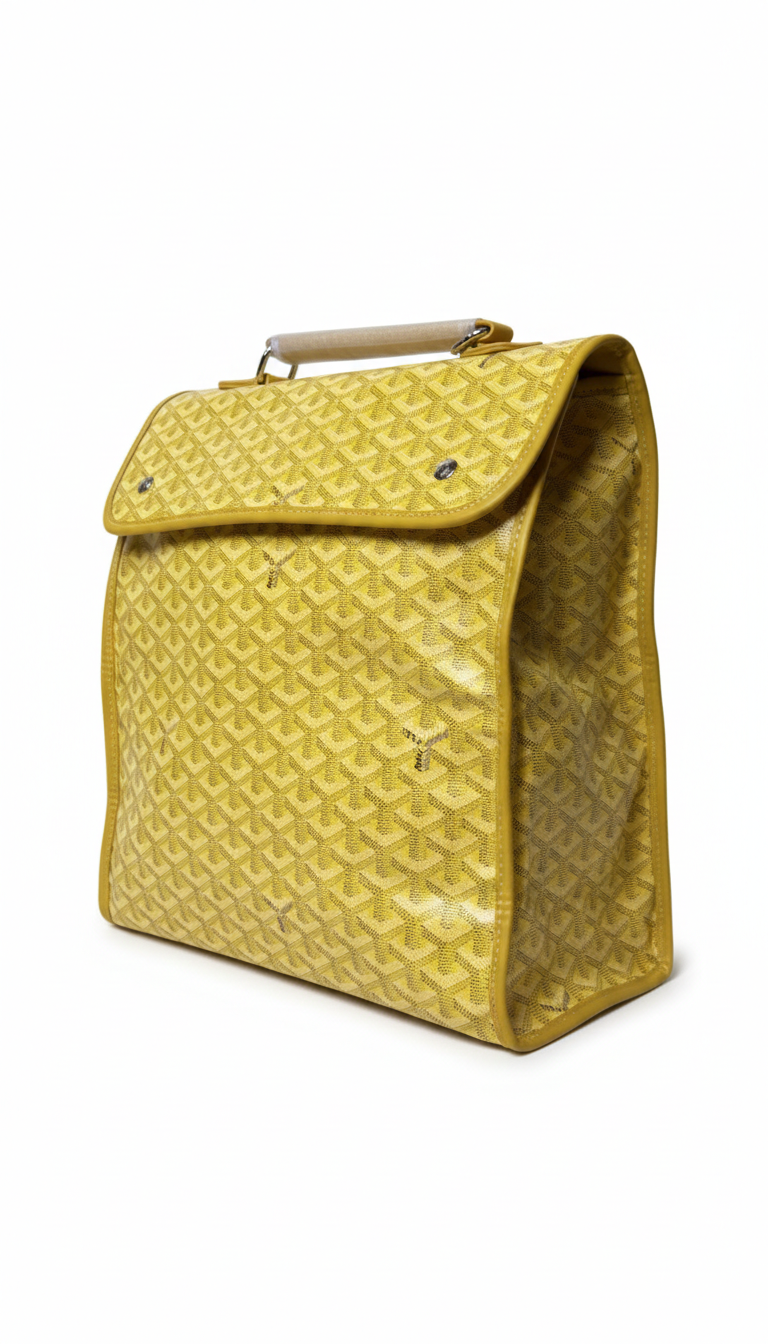 Goyard Saint Léger backpack in yellow Goyardine canvas and leather trim