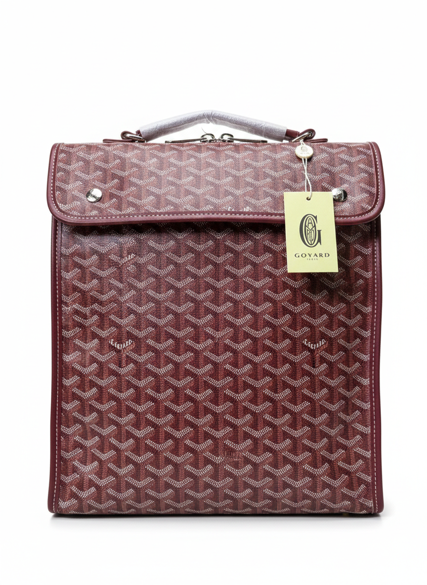Goyard Saint Léger backpack in red Goyardine canvas and leather trim