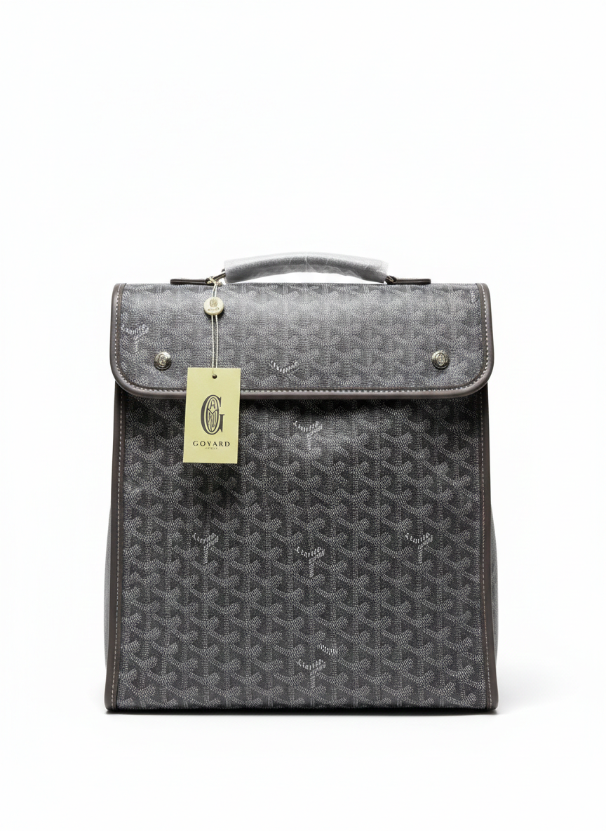 Goyard Saint Léger backpack in grey Goyardine canvas and leather trim