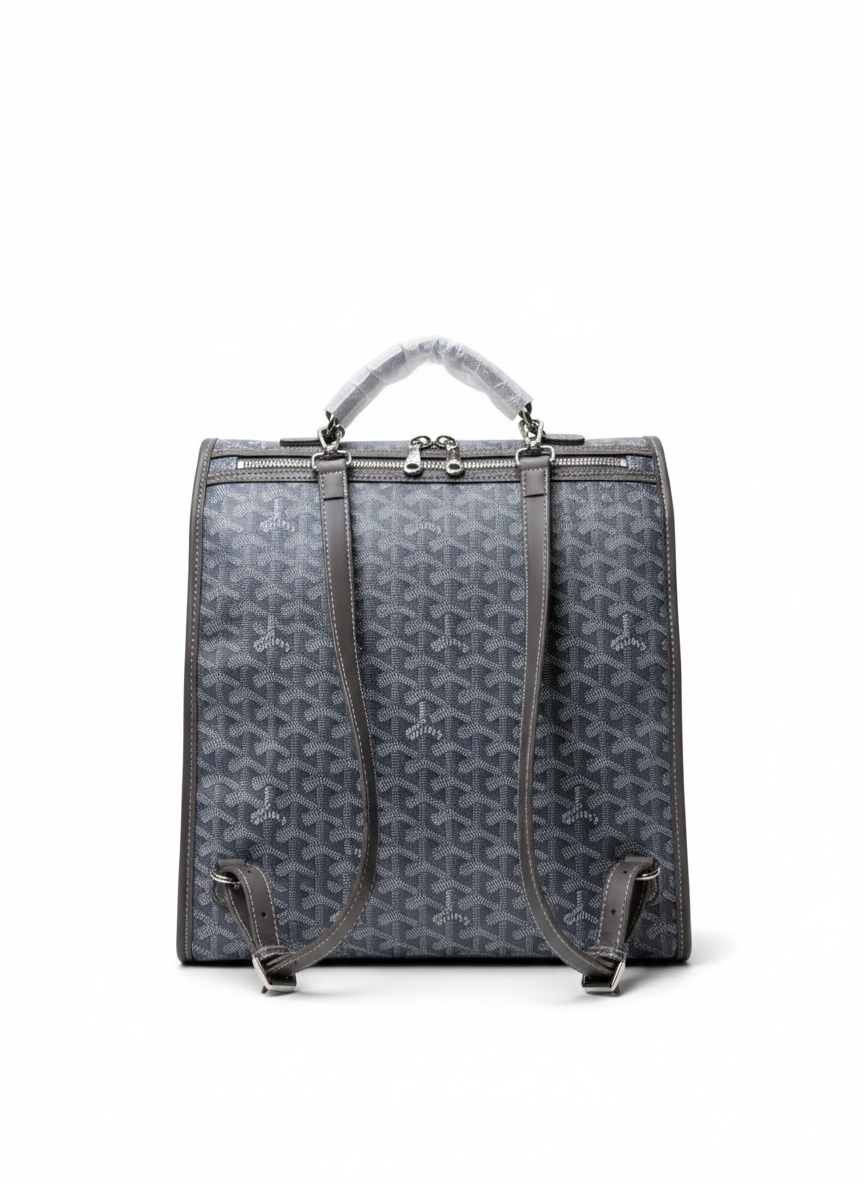 Goyard Saint Léger backpack in grey Goyardine canvas and leather trim