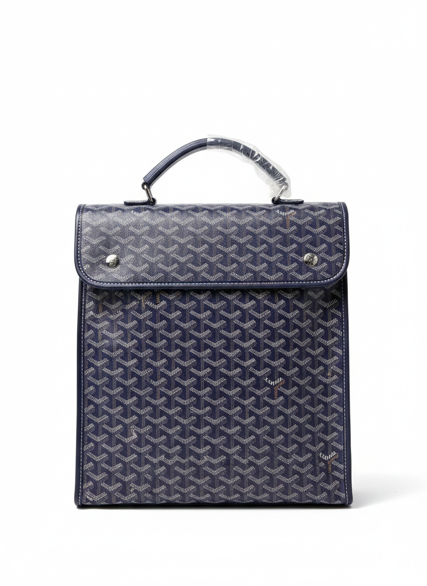 Goyard Saint Léger backpack in blue Goyardine canvas and leather trim