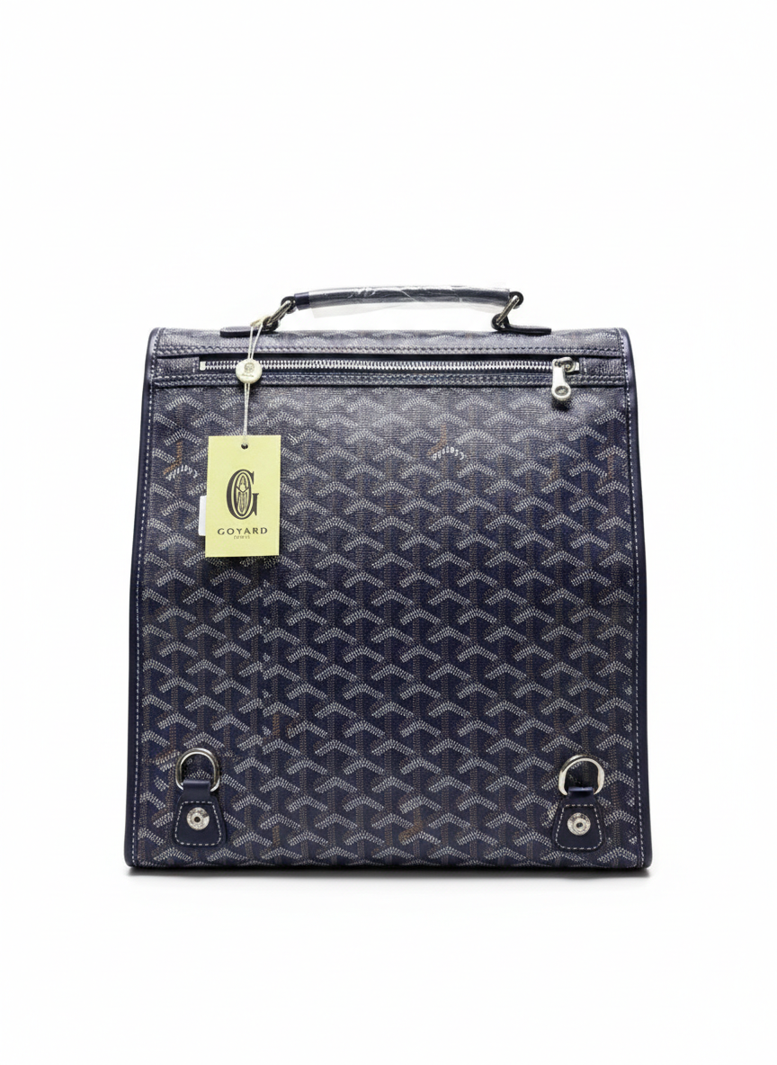 Goyard Saint Léger backpack in blue Goyardine canvas and leather trim