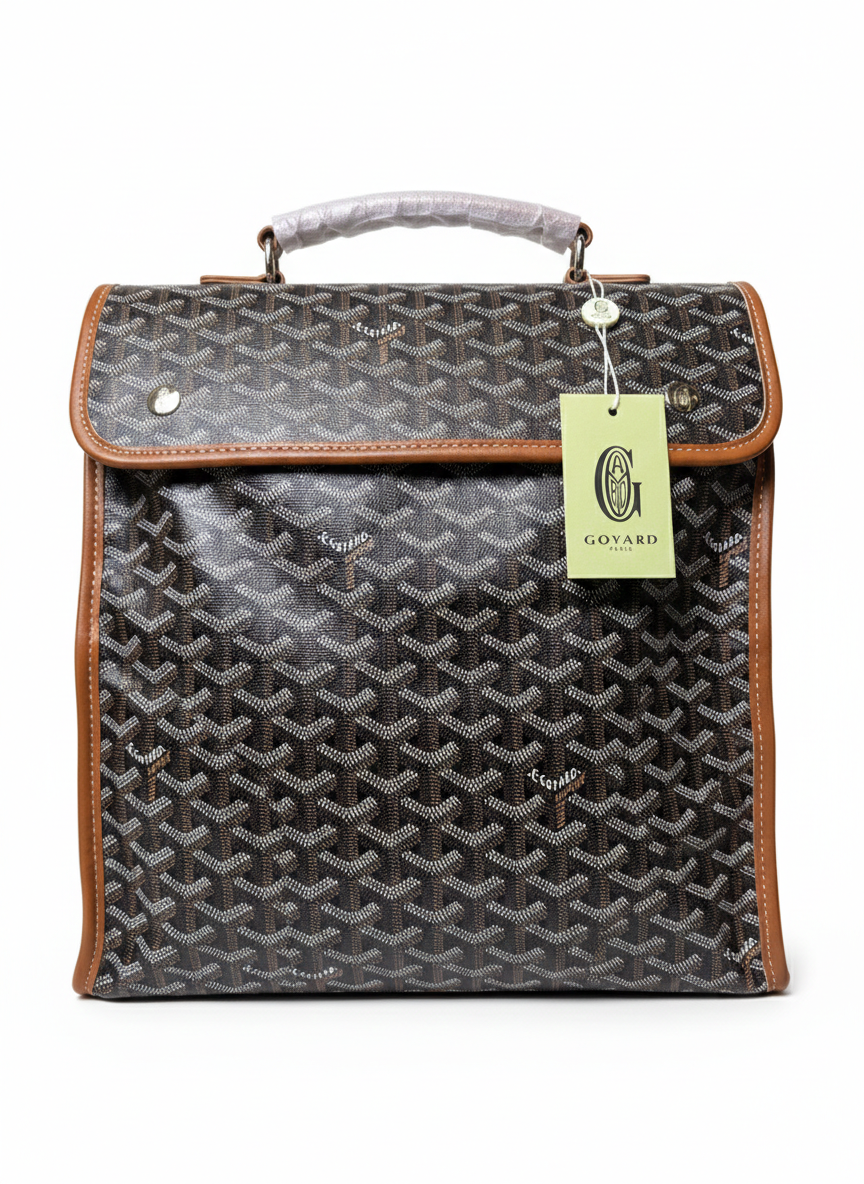 Goyard Saint Léger backpack in black-brown Goyardine canvas and leather trim