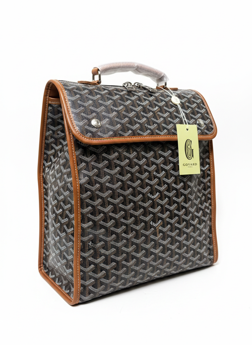 Goyard Saint Léger backpack in black-brown Goyardine canvas and leather trim