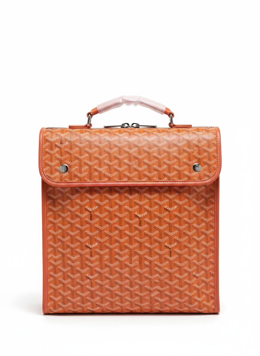 Goyard Saint Léger backpack in orange Goyardine canvas and leather trim