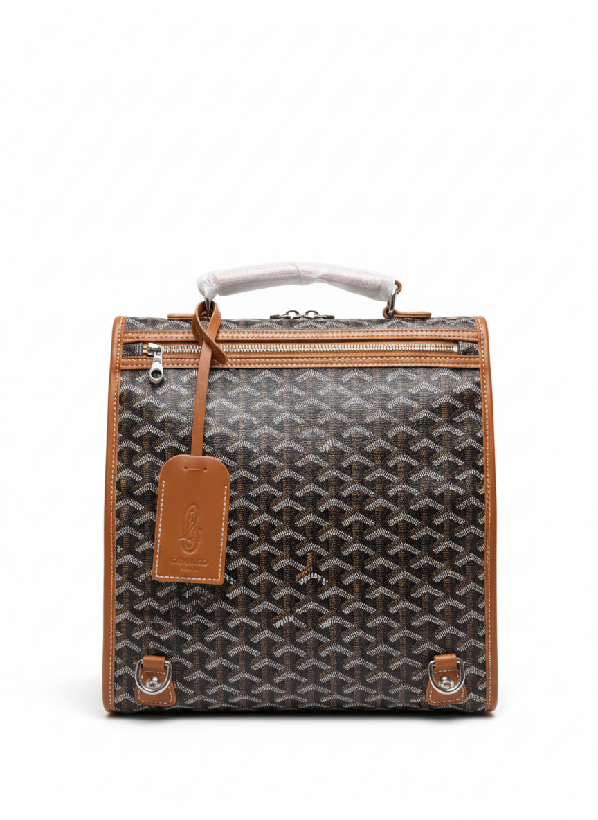 Goyard Saint Léger backpack in black-brown Goyardine canvas and leather trim