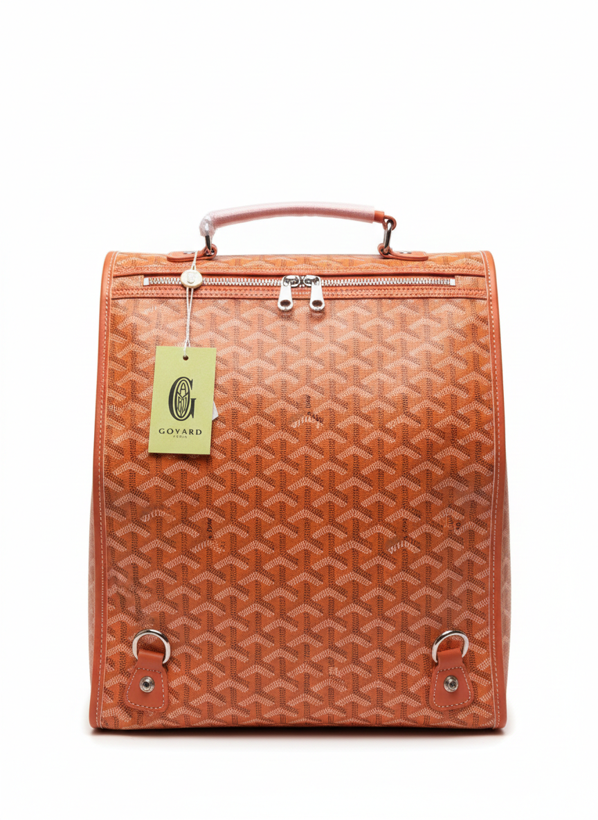 Goyard Saint Léger backpack in orange Goyardine canvas and leather trim