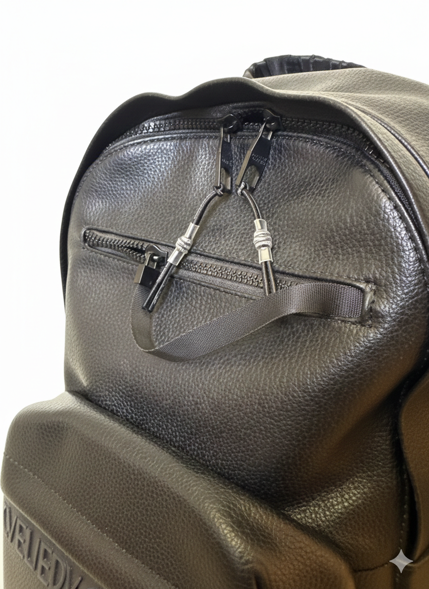 Black Versace Jeans Couture faux leather backpack with an embossed logo.