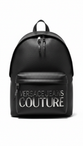 Black Versace Jeans Couture faux leather backpack with an embossed logo.