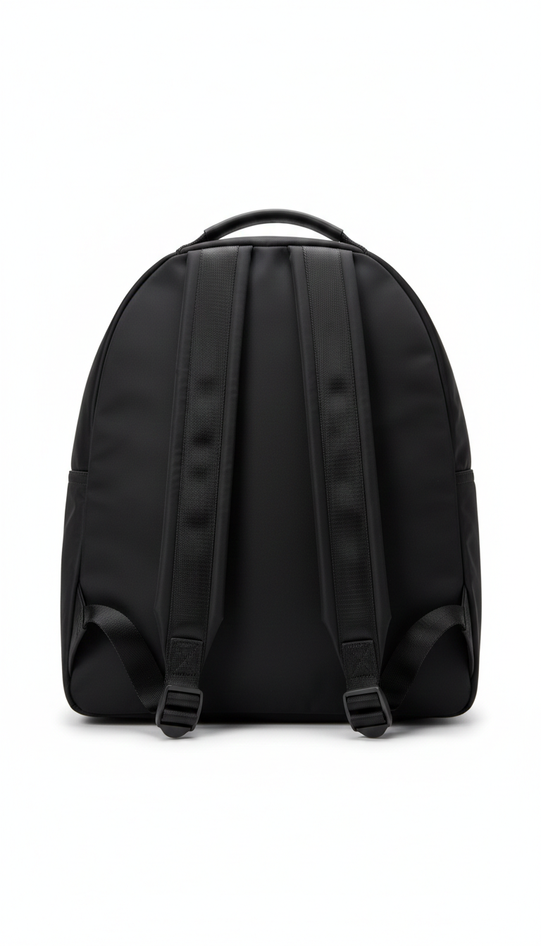 Black Versace Jeans Couture logo-print zip-up backpack, typically made of polyamide or nylon material.